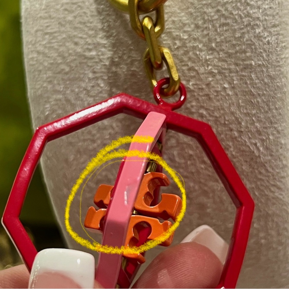 Tory Burch Rotating Geo Key Fob/bag charm in red and pink hues. - Picture 6 of 6